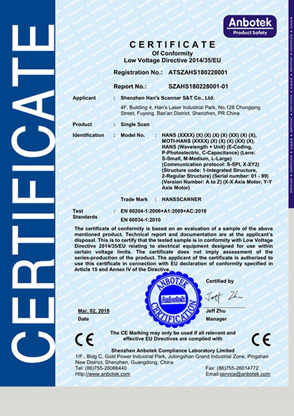 Hansscanner Certificate Of Conformity